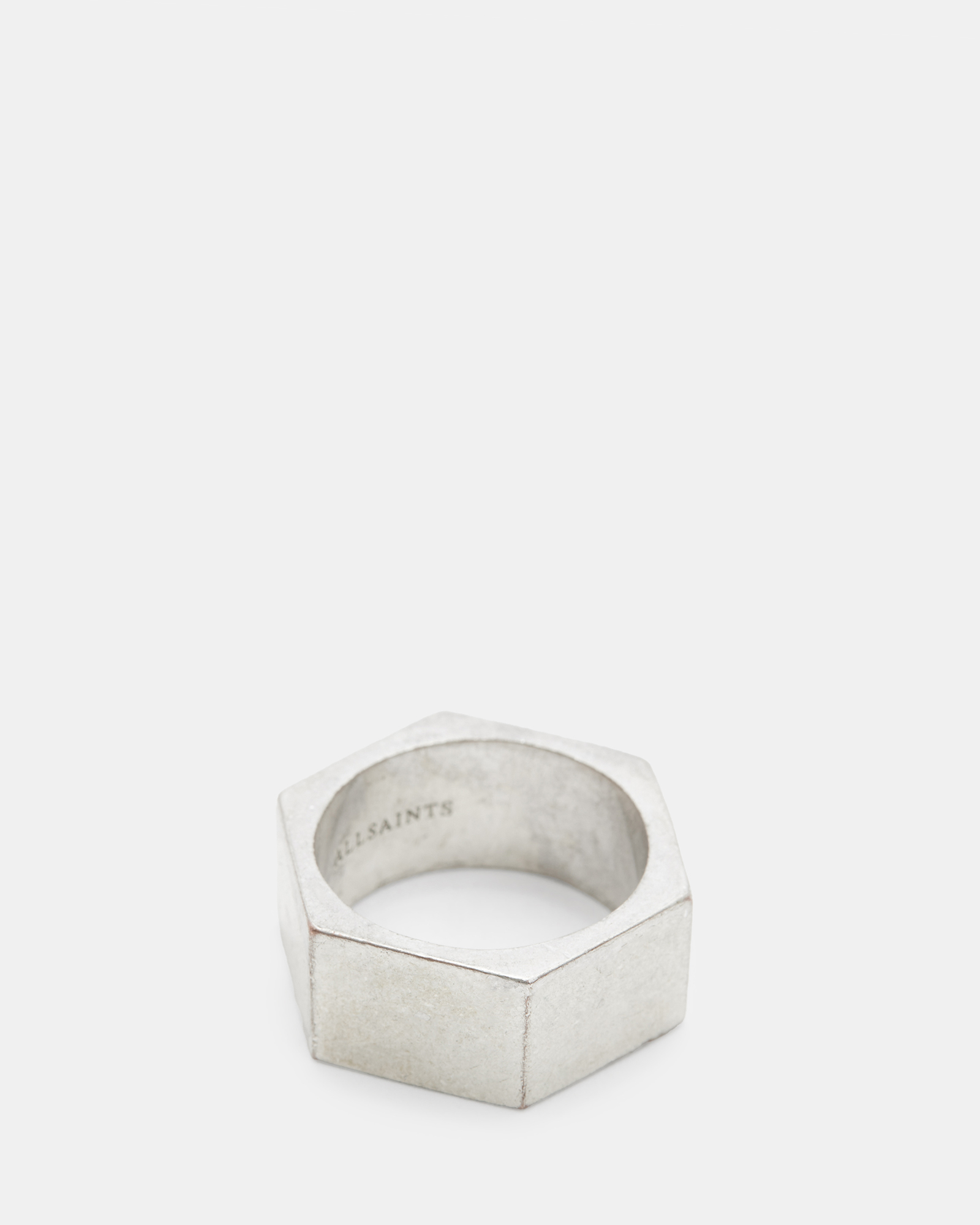Allsaints Hex Sterling Silver Bolt Ring In Warm Silver