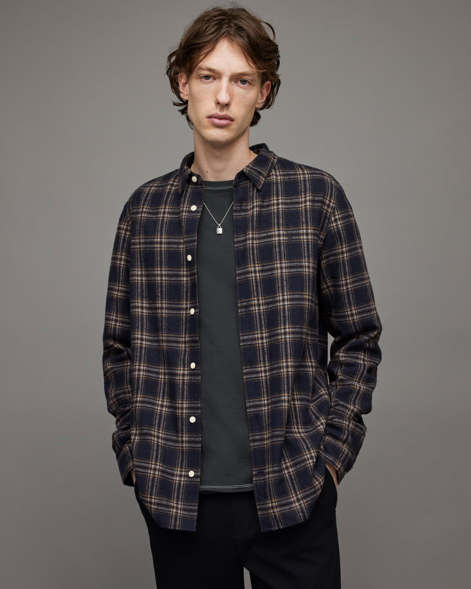 Cale Checked Shirt Dark Ink | ALLSAINTS US