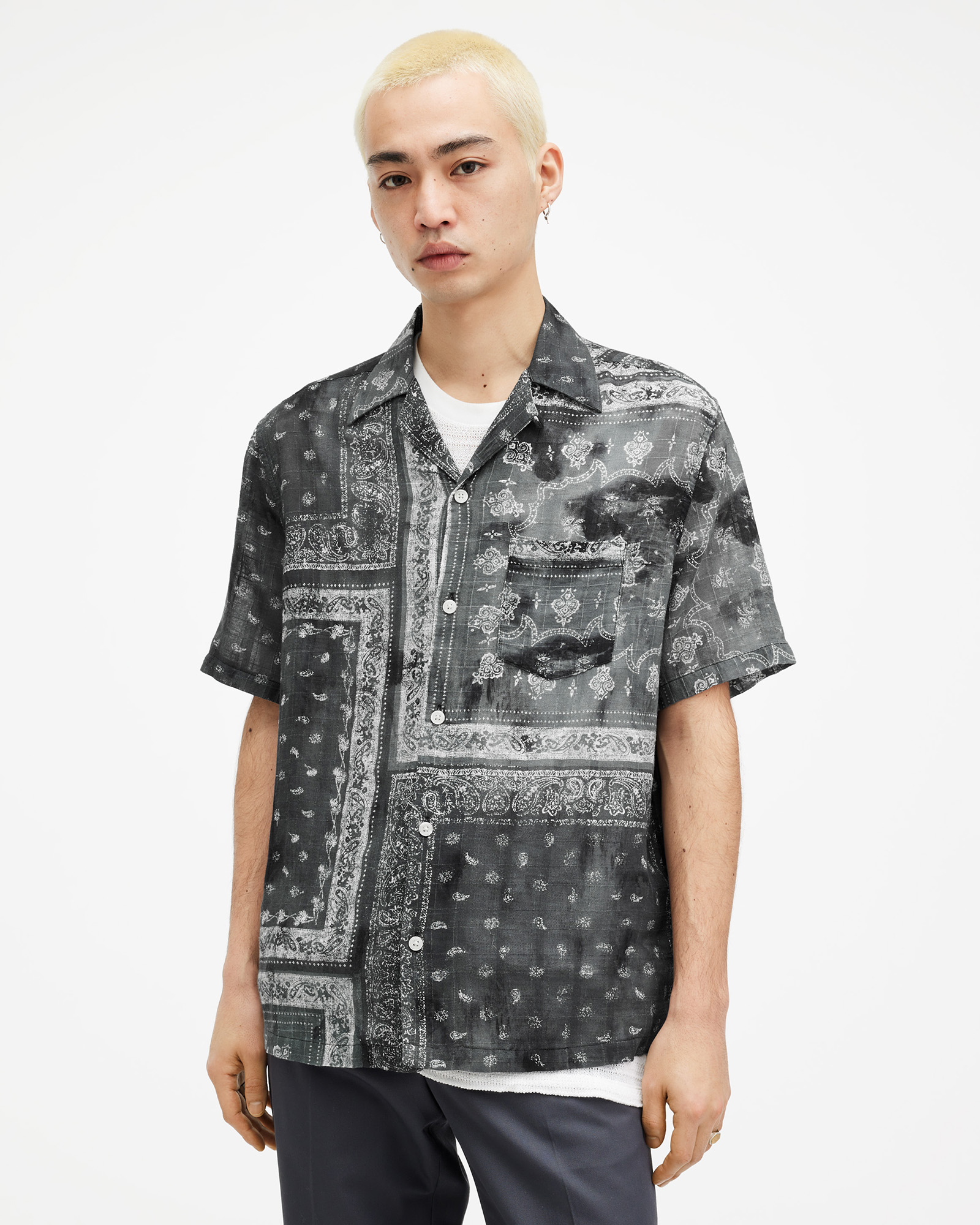 Tijuana Bandana Print Shirt Jet Black | ALLSAINTS US