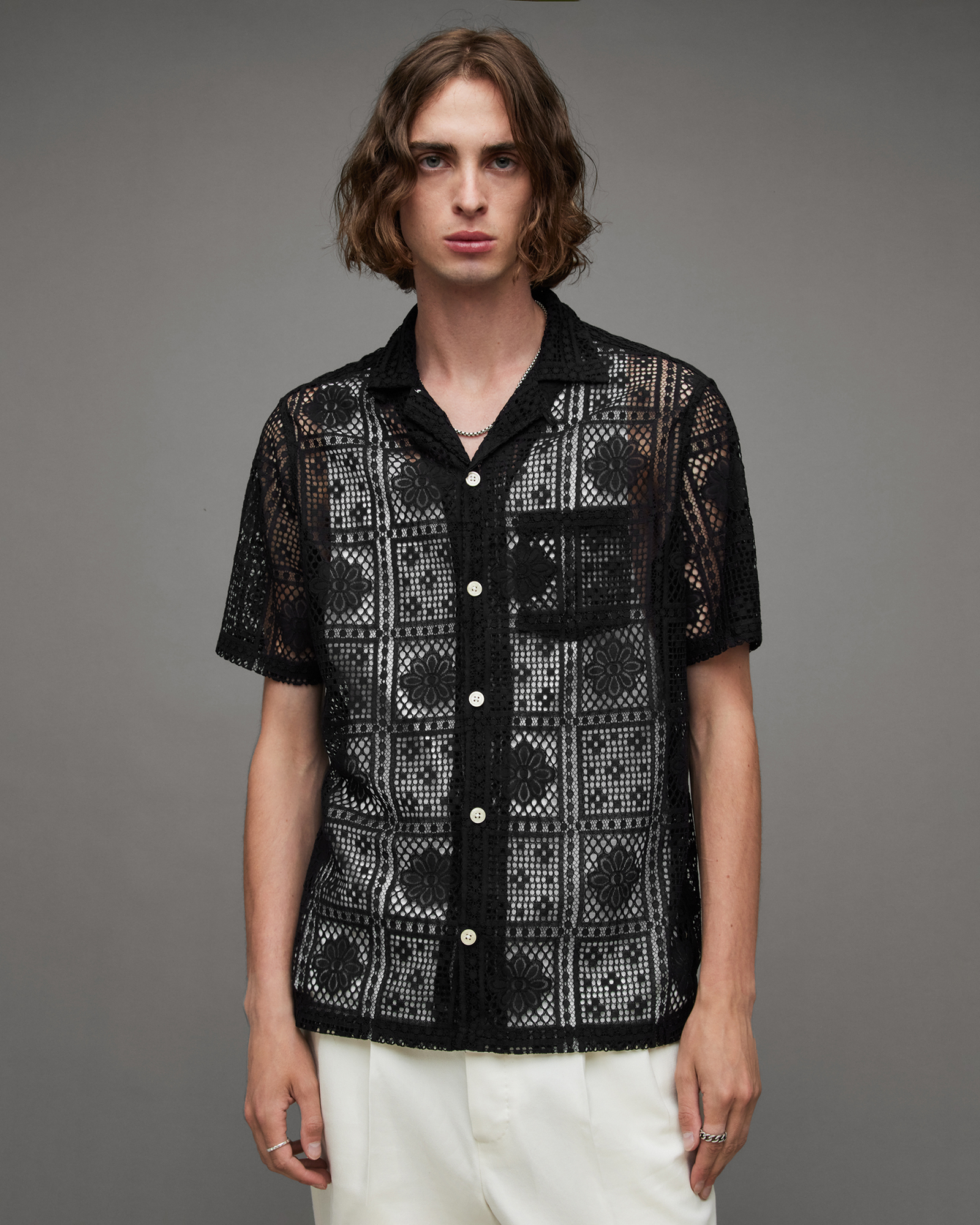 Llonga Crochet Lace Floral Shirt Black | ALLSAINTS US