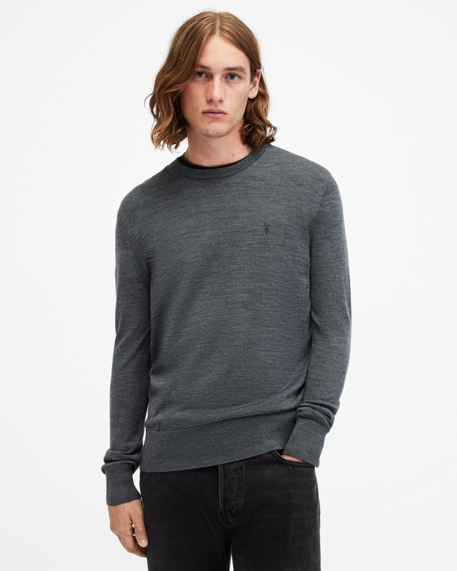 All Saints Mens Merino Crew Sweater in Medium shops (Blue)