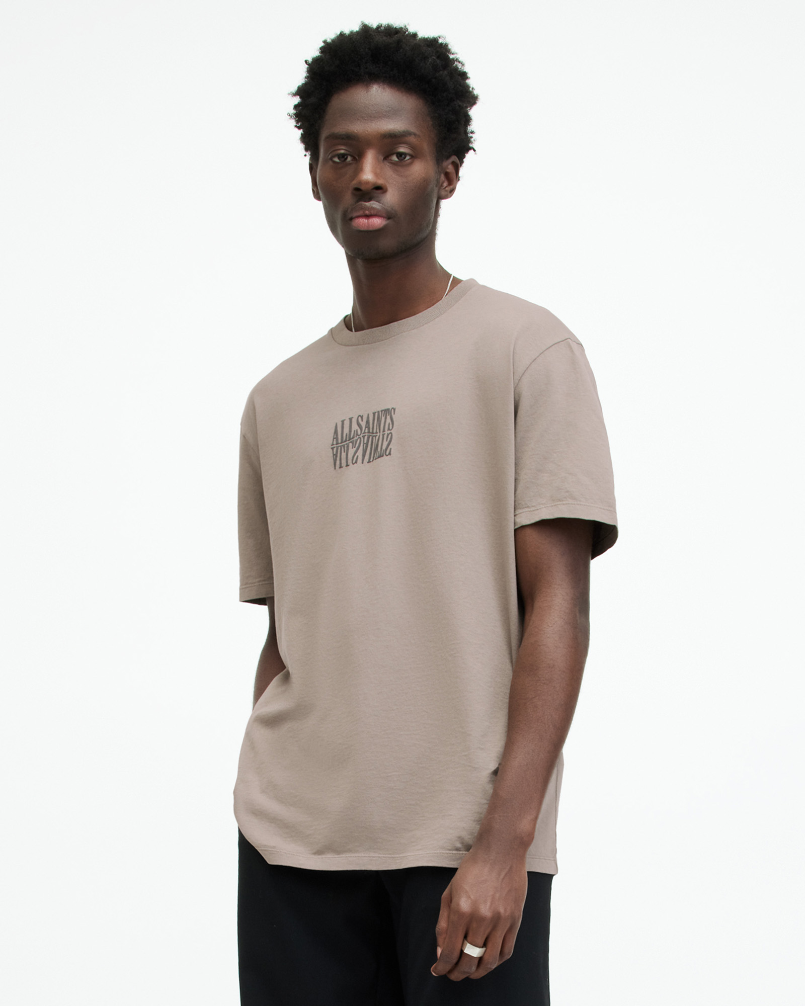 US ALLSAINTS Logo TAUPE Varden Fit | T-Shirt CHESTNUT Relaxed Warped