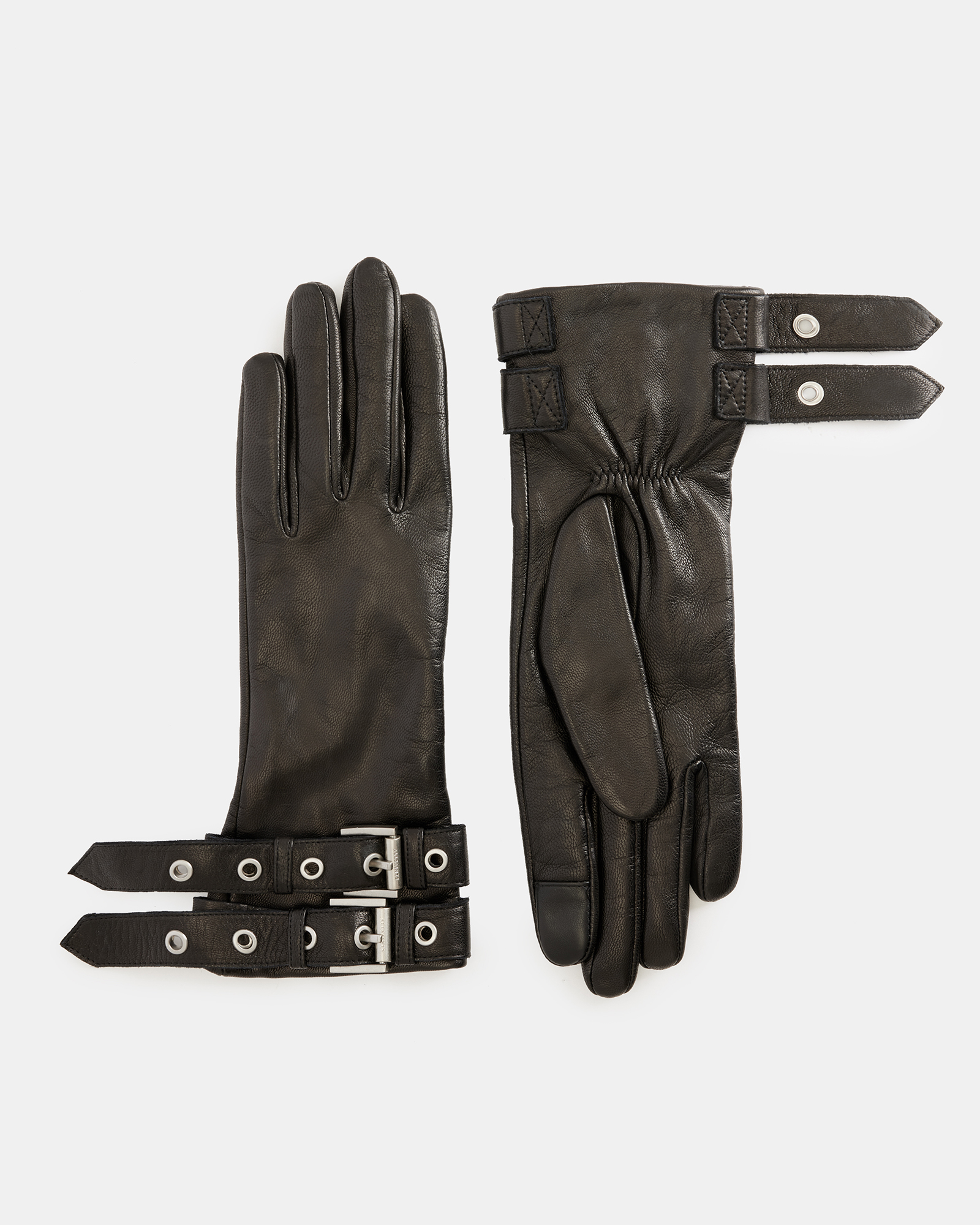 Roxy Leather Double Buckle Gloves BLACK/DULL NICKEL | ALLSAINTS US