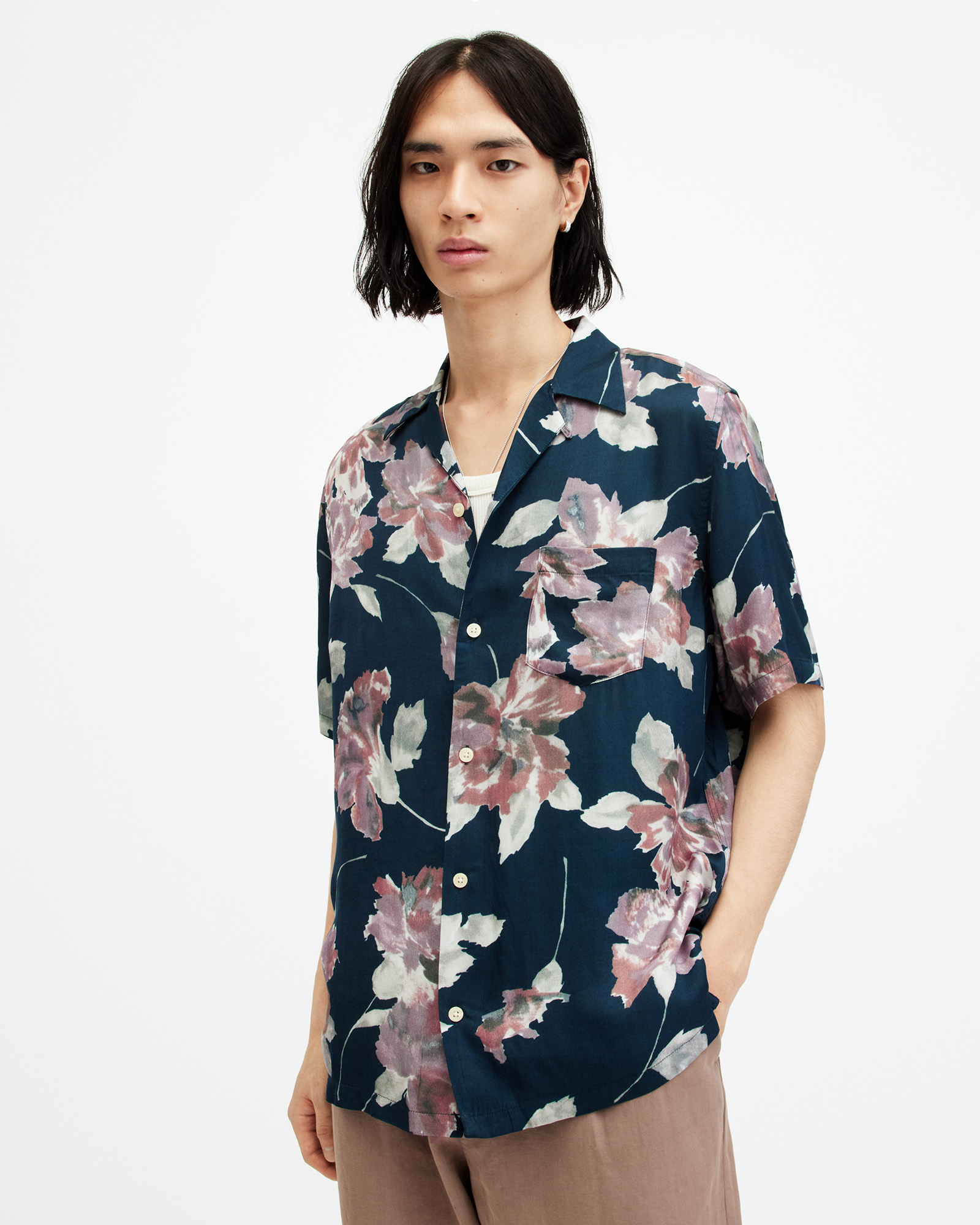 Zinnia Floral Print Relaxed Fit Shirt ADMIRAL BLUE | ALLSAINTS US