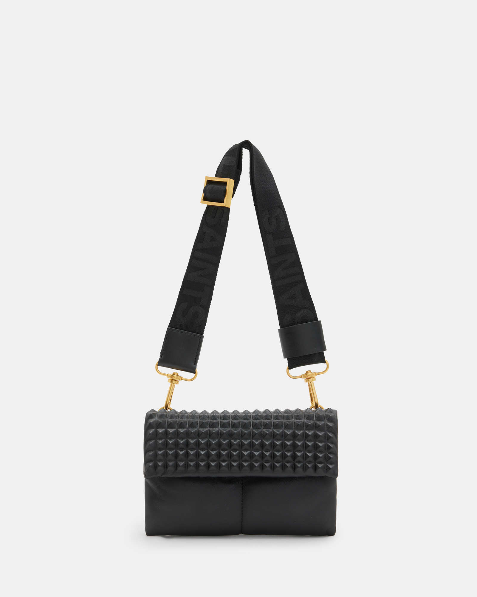 Ezra Studded Leather Crossbody Bag Black | ALLSAINTS US