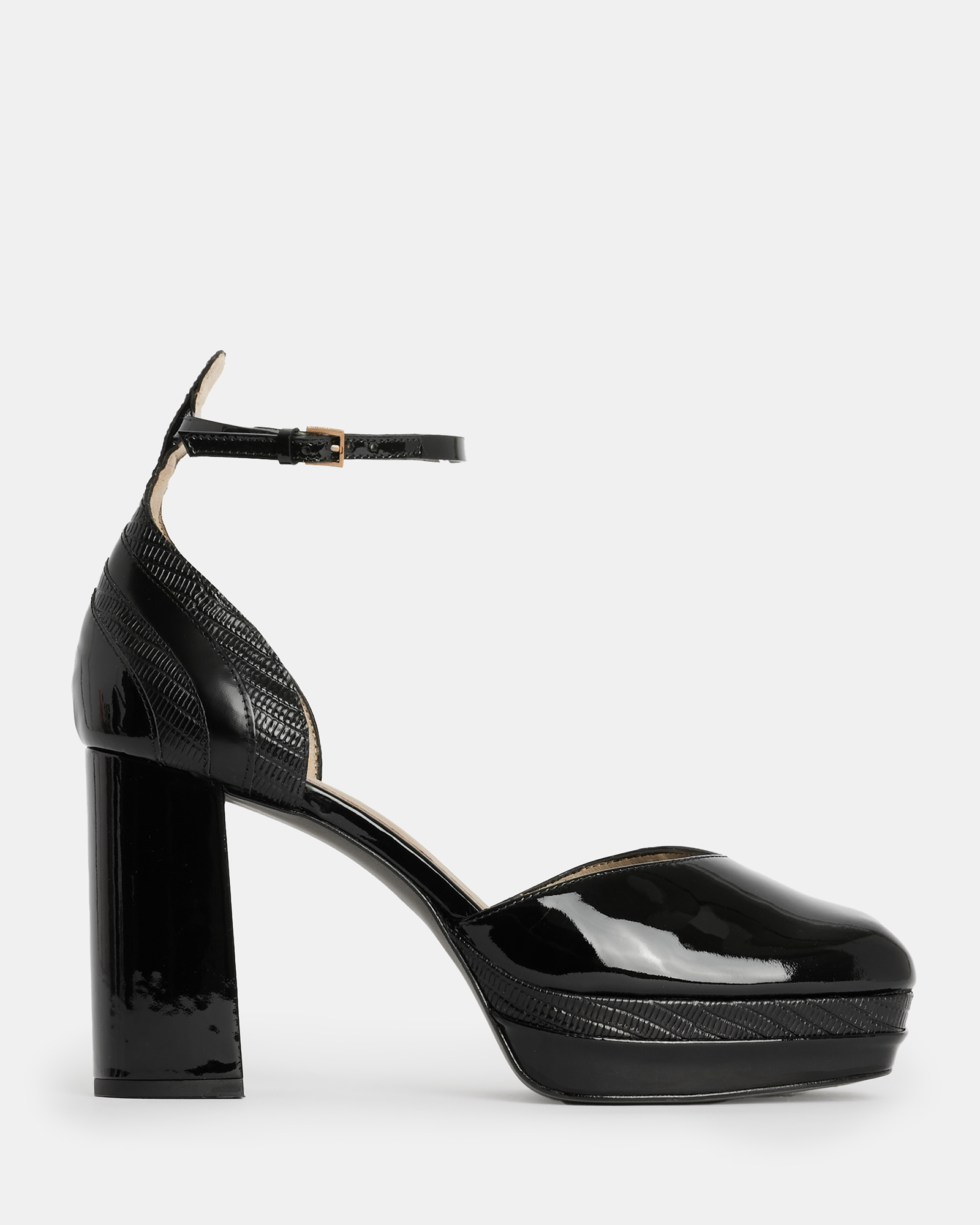 Tiffany Leather Square Platform Heels BLACK SHINE | ALLSAINTS US