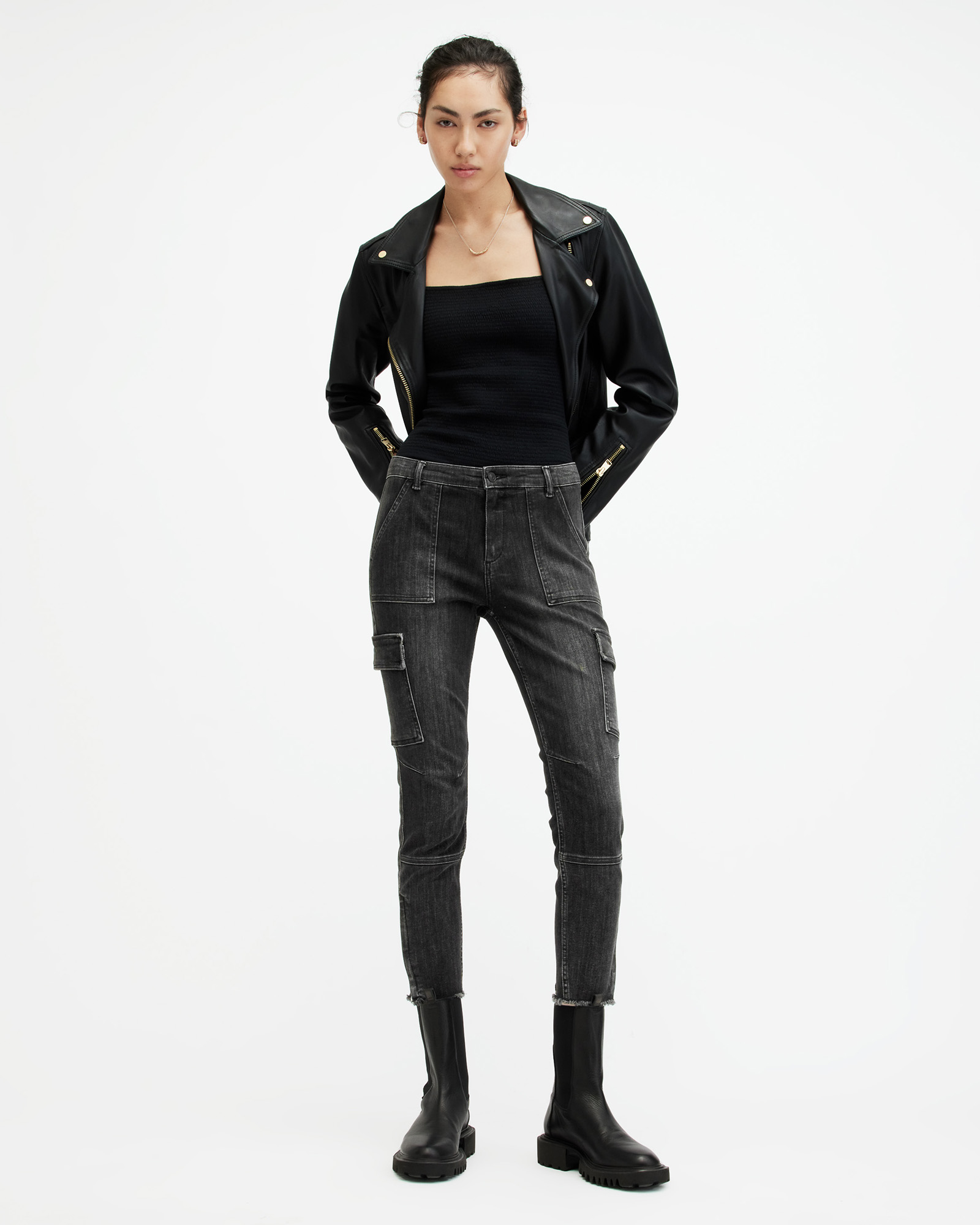 Duran Skinny Denim Cargo Jeans Washed Black | ALLSAINTS US