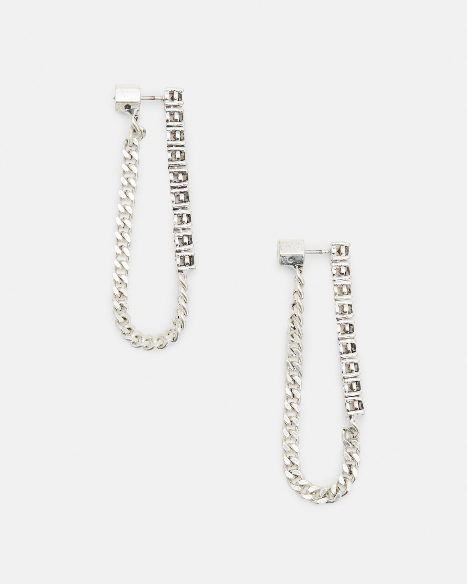 Allsaints Della Crystal Curb Chain Earrings In Wrm Slvr/blck Diam