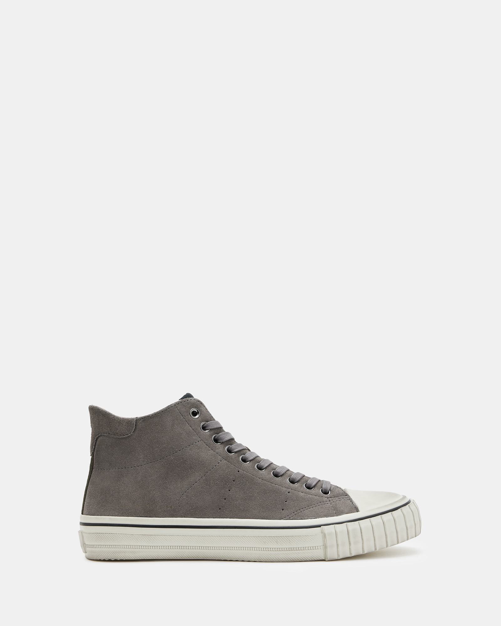Shop Allsaints Lewis Lace Up Suede High Top Trainers In Dark Grey