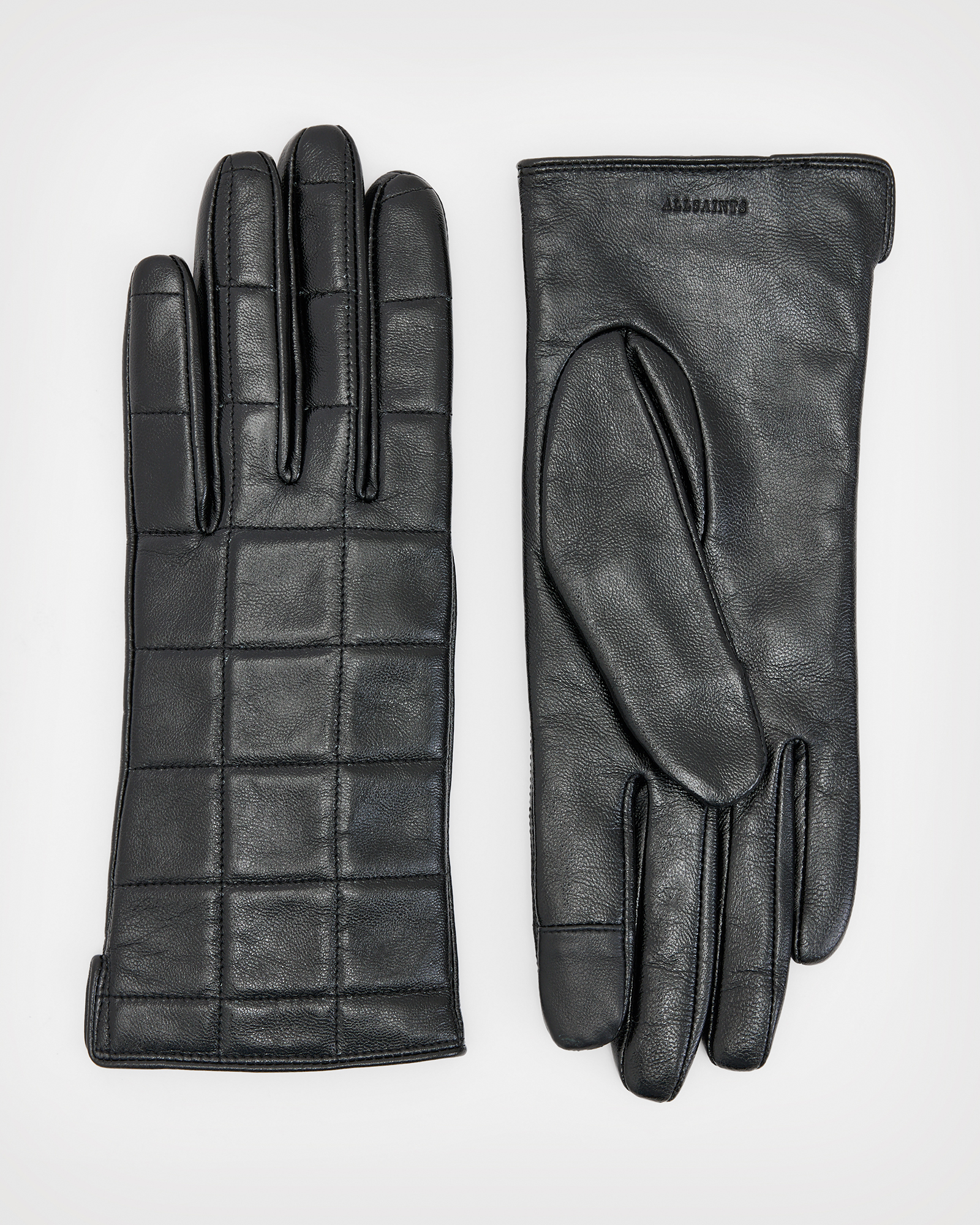 Allsaints Andra Leather Gloves In Shiny Black