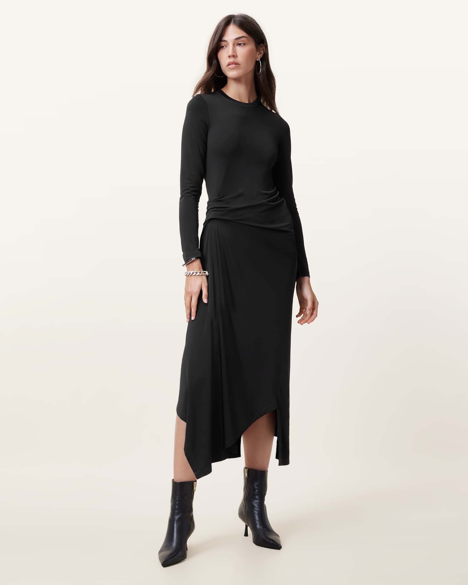 The AllSaints Levia Silk Dress factory in Black Size 4