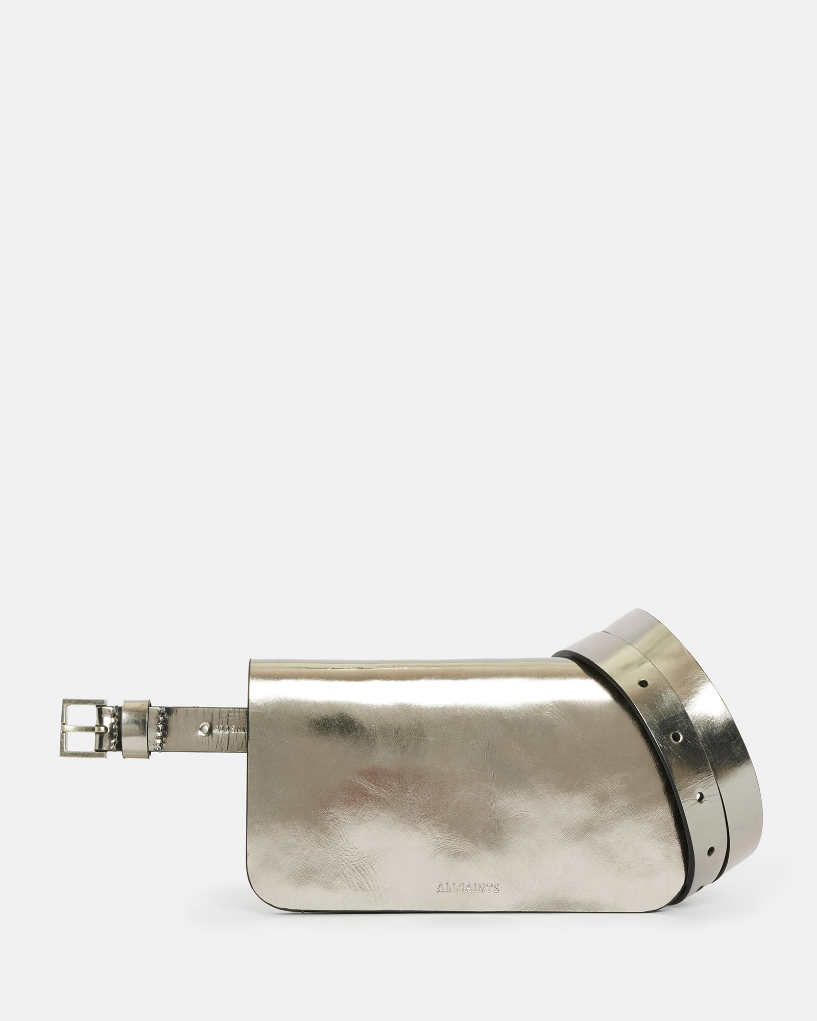 Beckie Metallic Leather Bag Belt PEWTER/DULL NICKEL | ALLSAINTS US