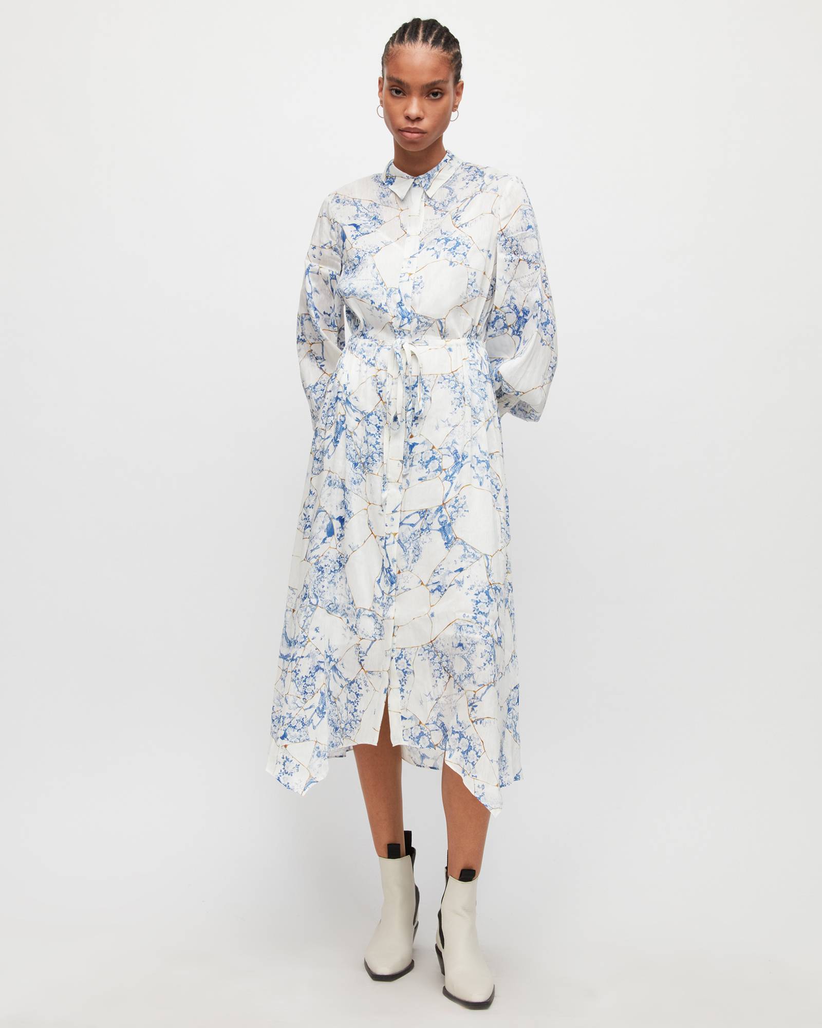 Skye Buruberu Silk Linen Blend Dress CHINA BLUE | ALLSAINTS US