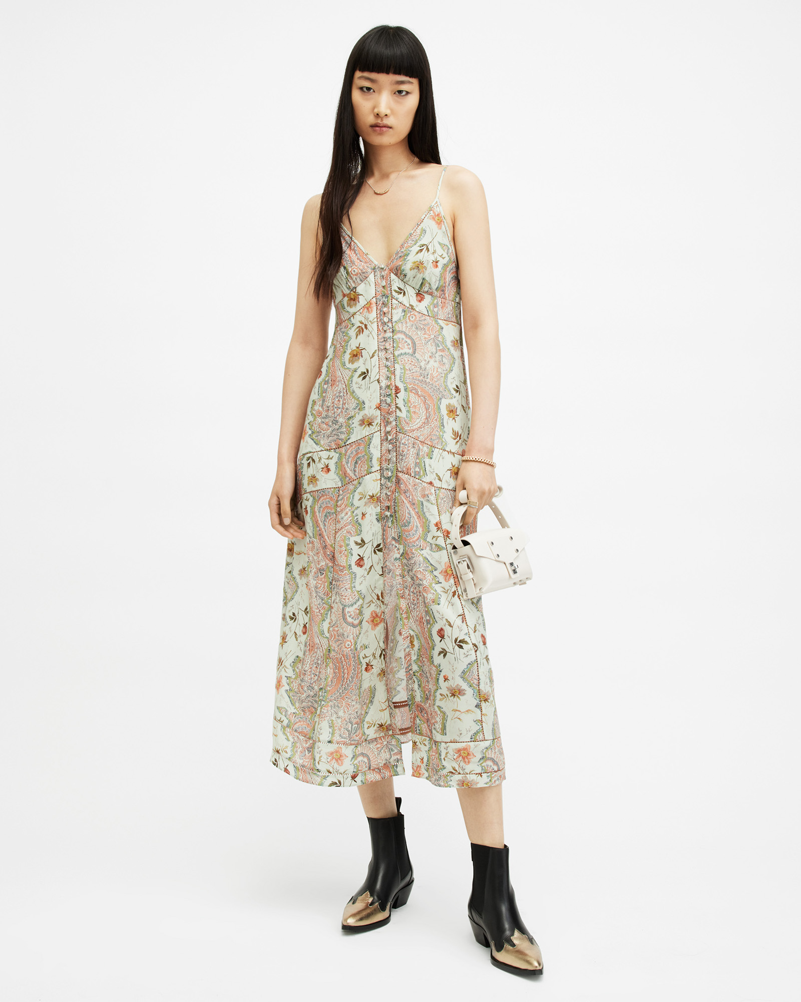 Paisley Scarf Print Maxi Dress in Sustainable Cotton Multi