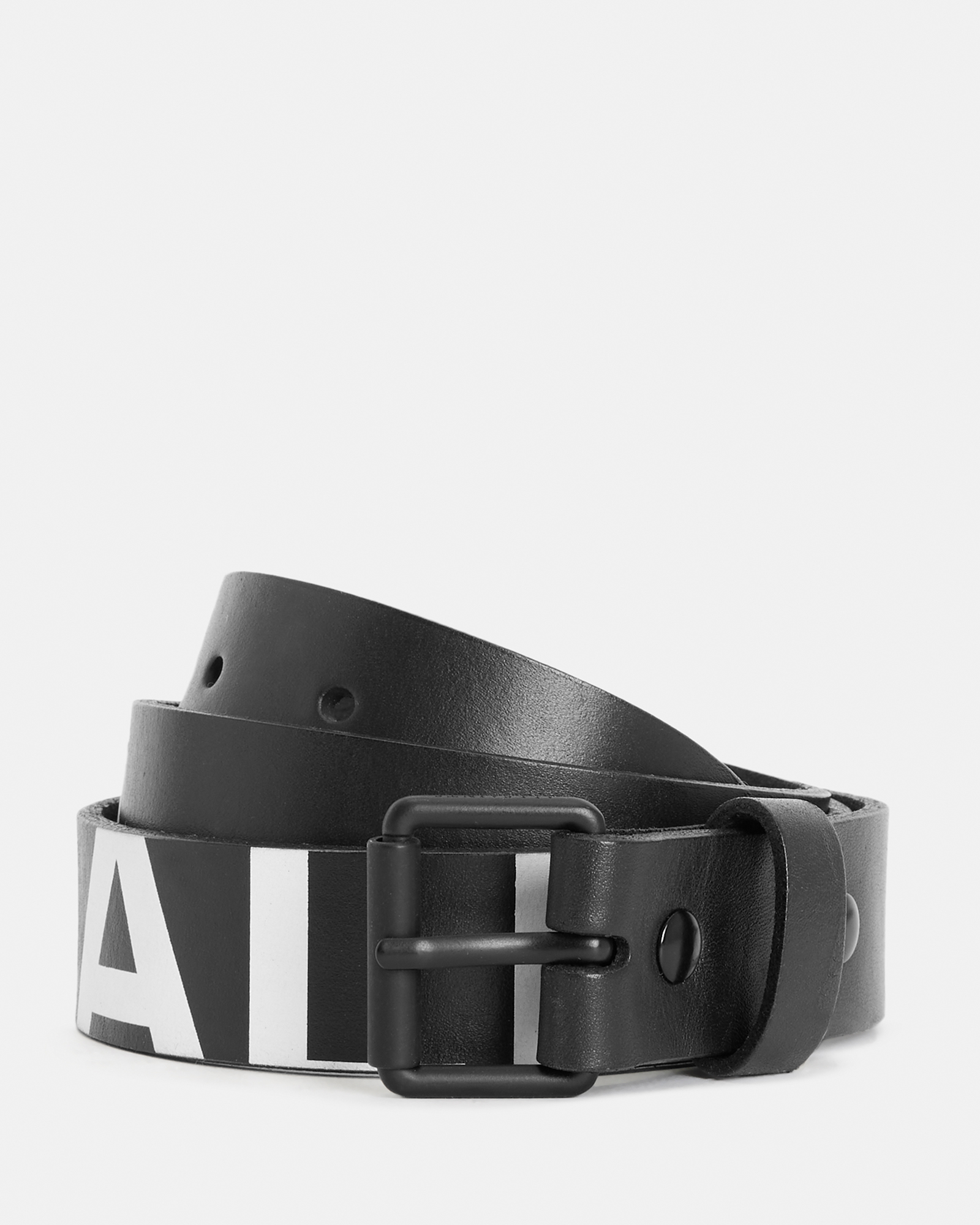 Underground Logo Leather Belt BLACK/MATTE BLACK