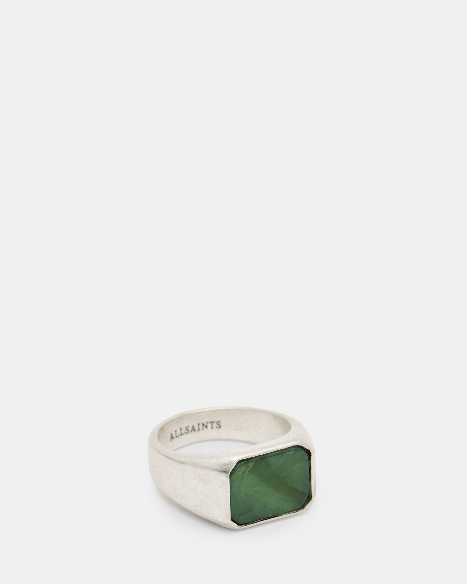 Shop Allsaints Alldis Sterling Silver Stone Ring In Wrm Silvr/blk Onyx