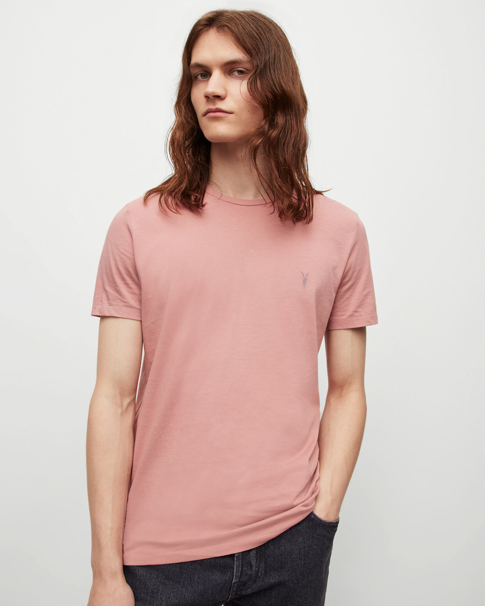 Allsaints Mens Salmon Pink Tonic Crewneck Cotton-jersey T-shirt