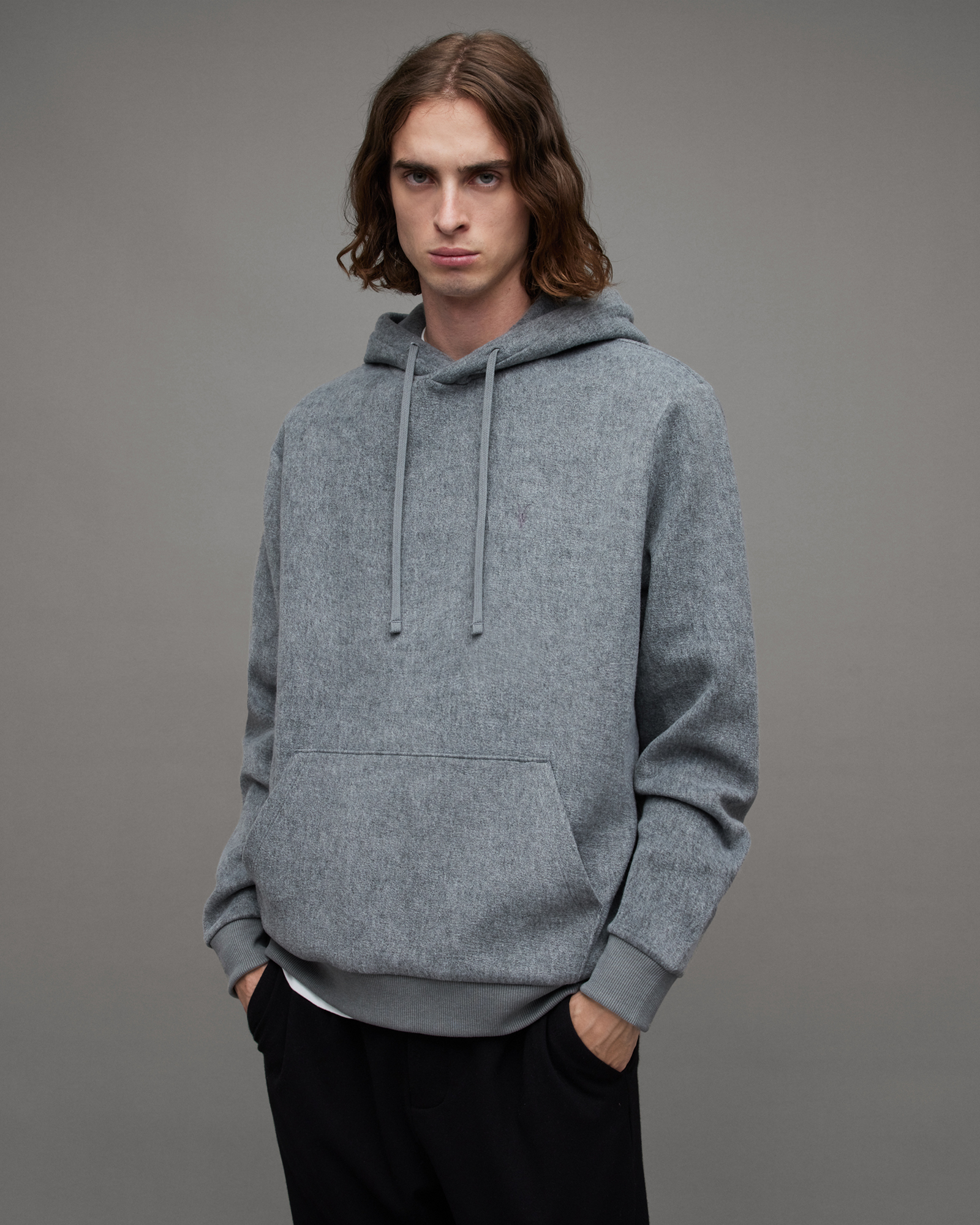 Porter Pullover Brushed Ramskull Hoodie CINDER GREY | ALLSAINTS US