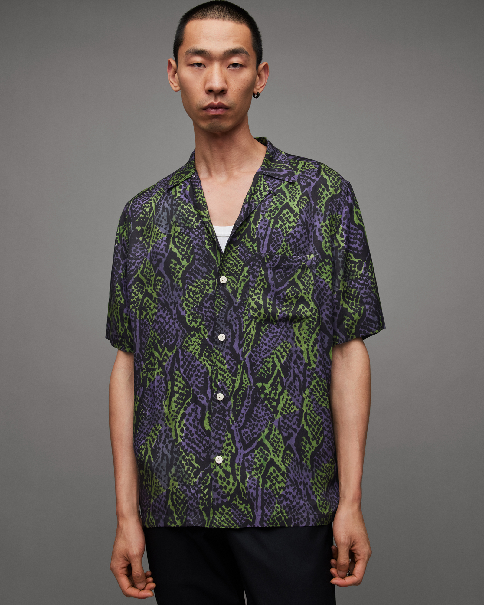 Skink Snake Print Relaxed Fit Shirt HEMP GREEN | ALLSAINTS US