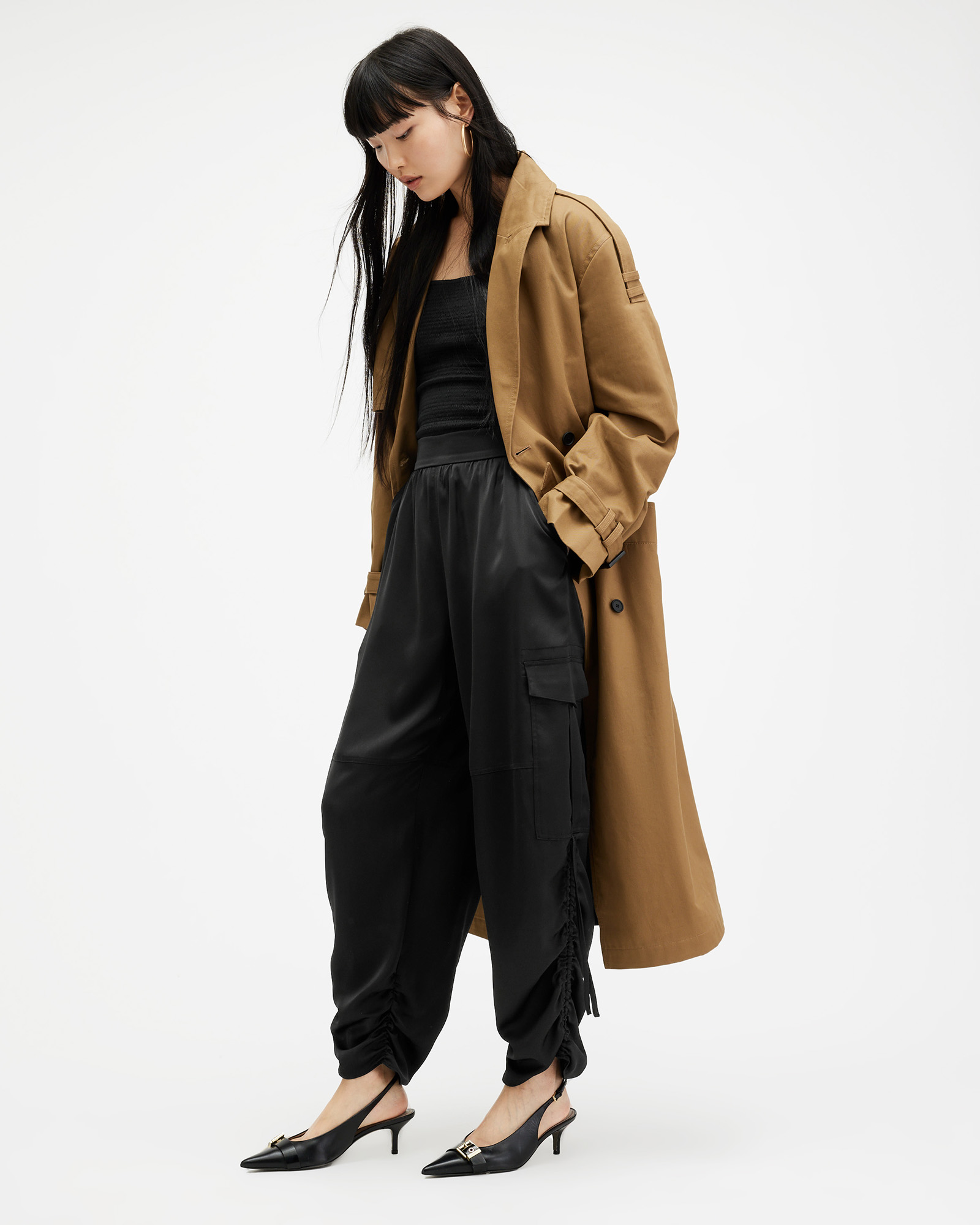 Kaye High-Rise Oversized Cargo Pants Black | ALLSAINTS US