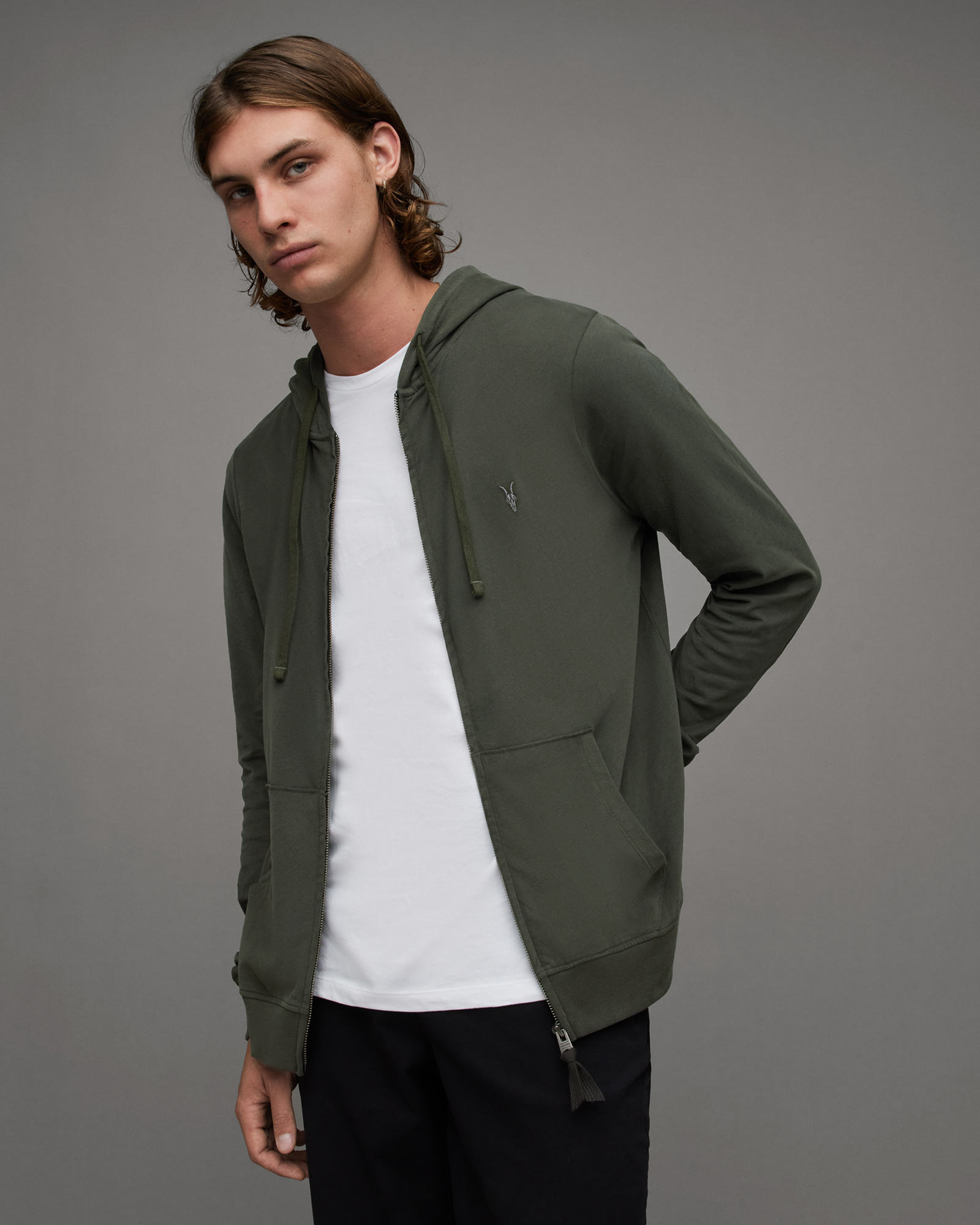 Brace Brushed Cotton Zip Up Hoodie DARK IVY GREEN