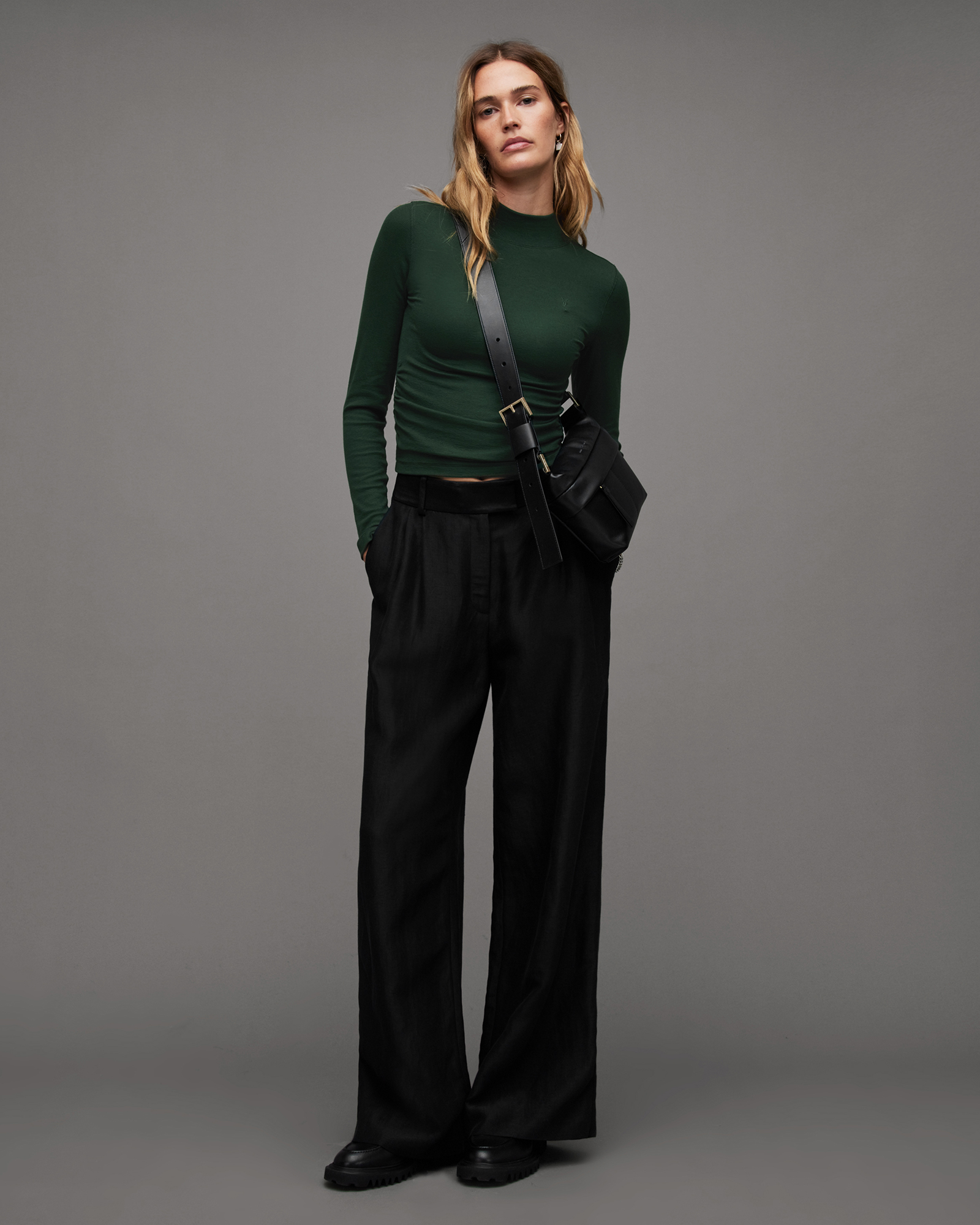 Rina Long Sleeve Roll Neck Top SYCAMORE GREEN | ALLSAINTS US