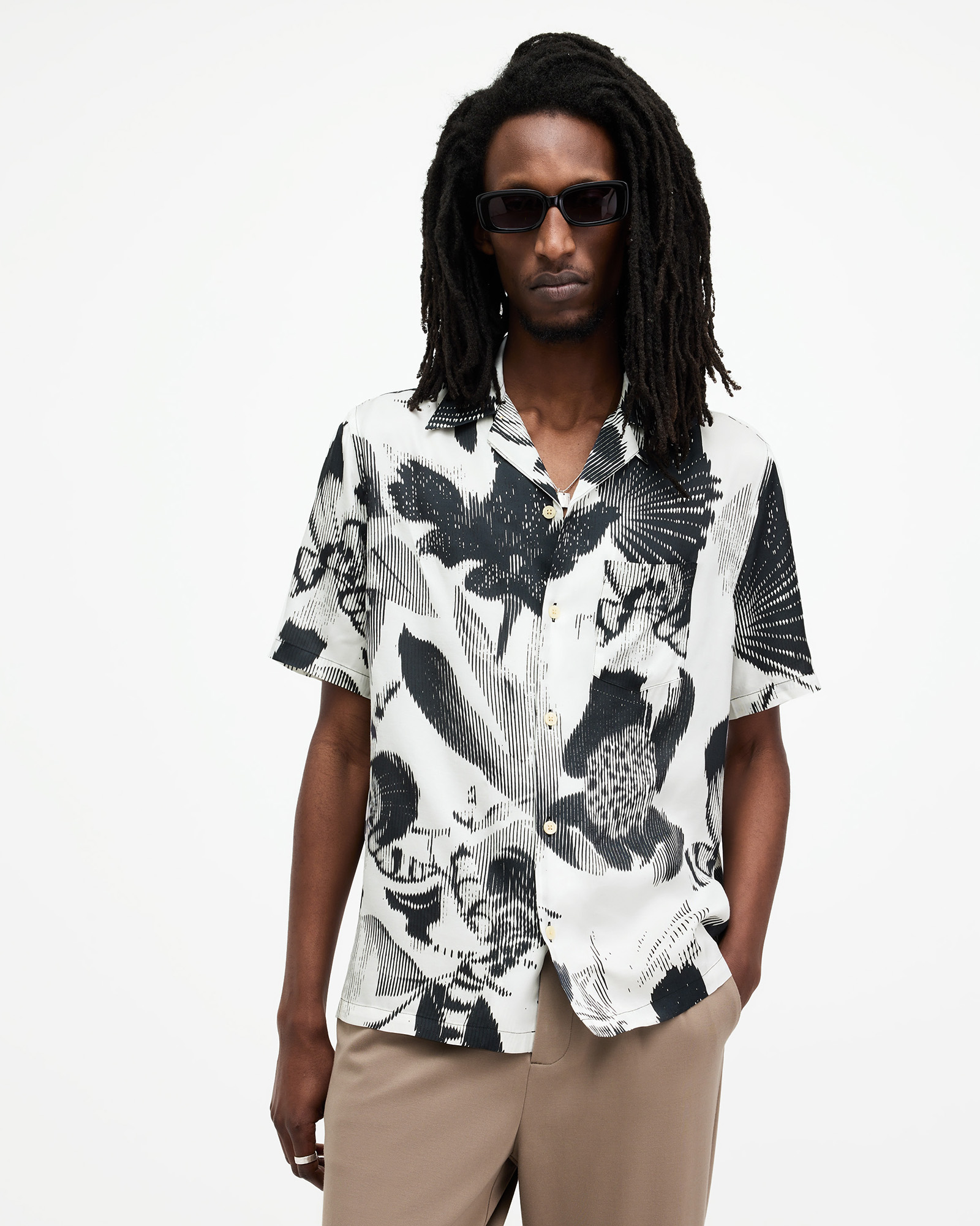Shop Allsaints Frequency Printed Relaxed Fit Shirt In Off White