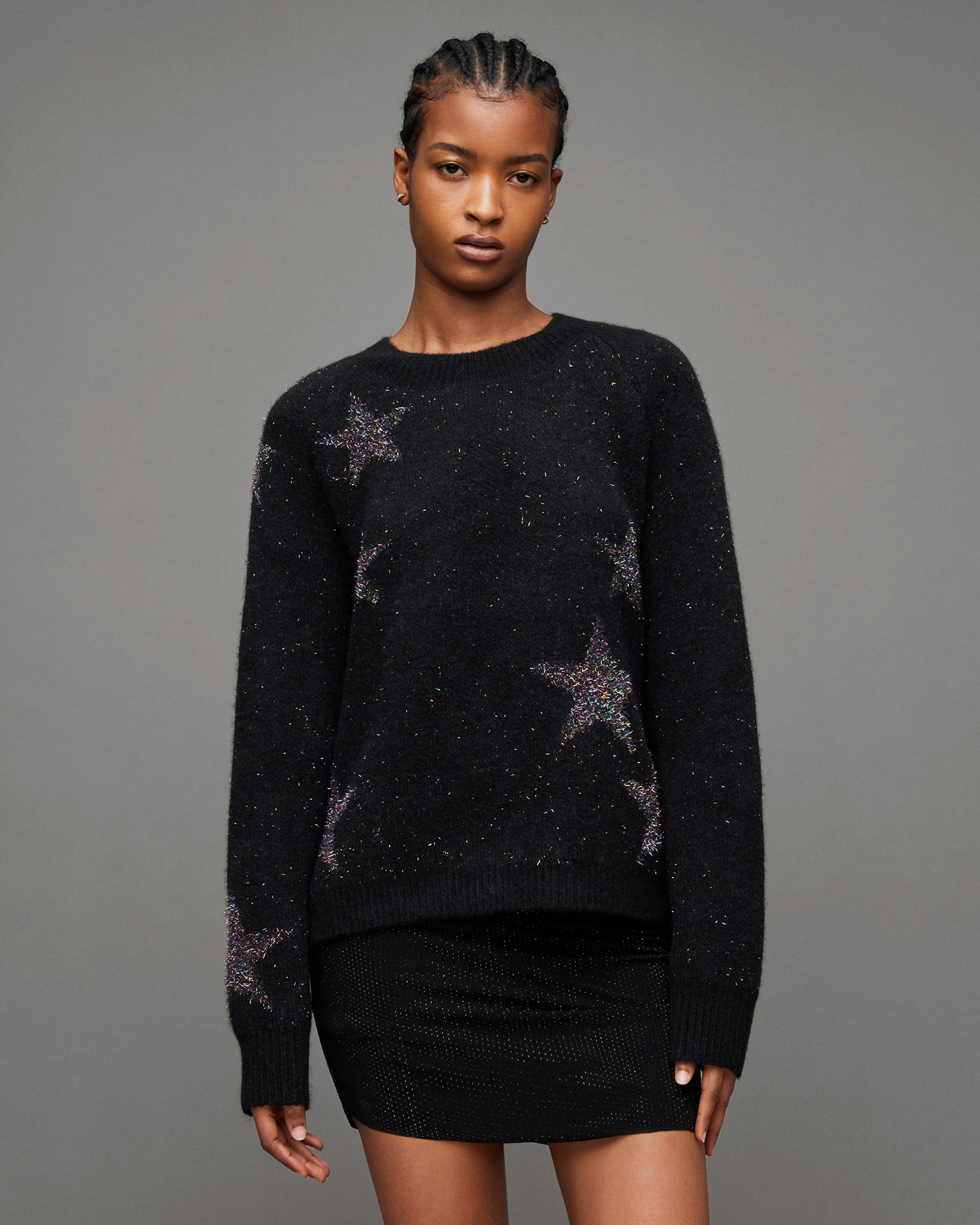 Star Rainbow Tinsel Brushed Sweater BLACK/RAINBOW BLUE | ALLSAINTS US