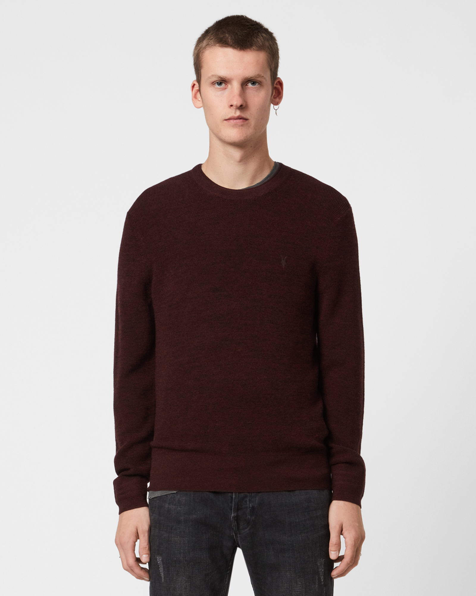 Ivar Merino Crew Sweater GARNET RED MOULINE | ALLSAINTS US