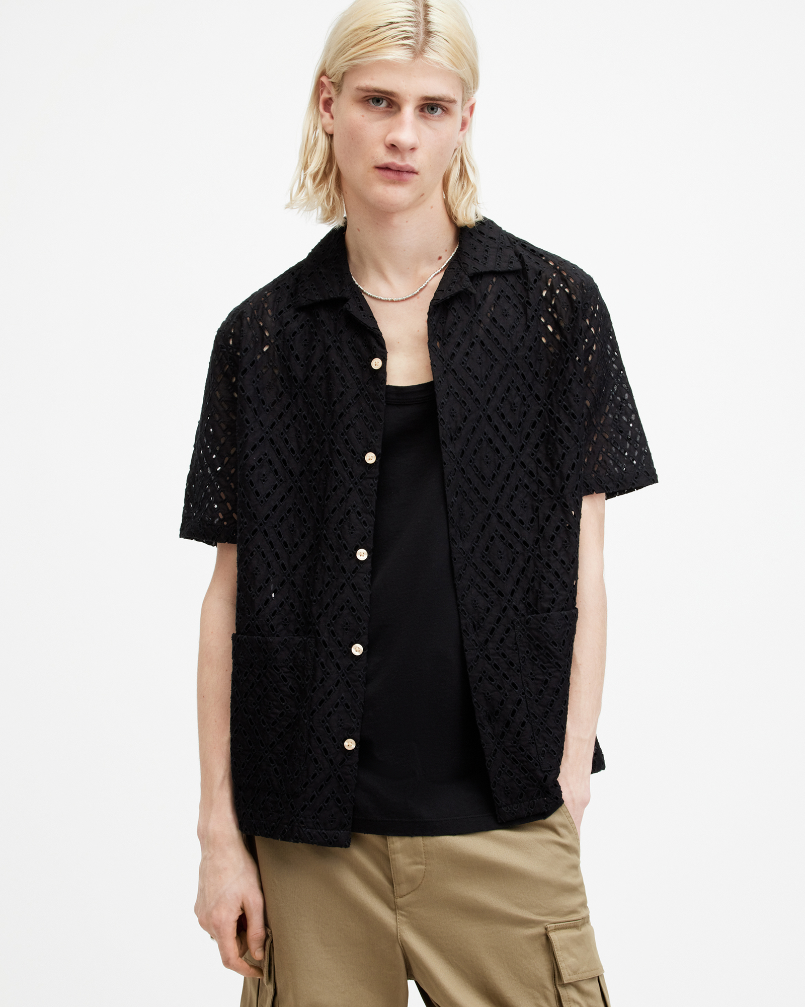 Shop Allsaints Quinta Broderie Relaxed Fit Shirt In Jet Black