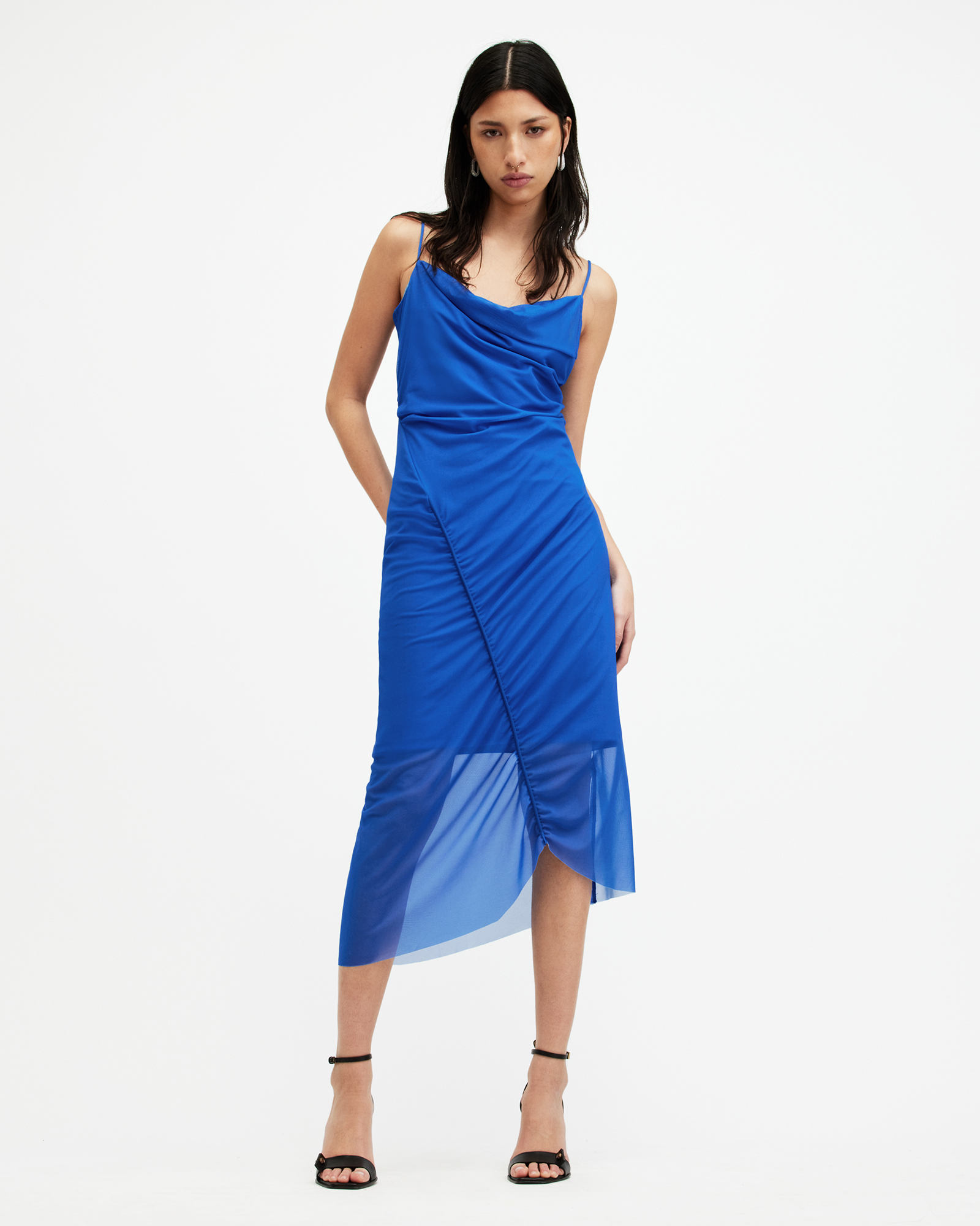 Ulla Mesh Draped Midi Dress ELECTRIC BLUE | ALLSAINTS US