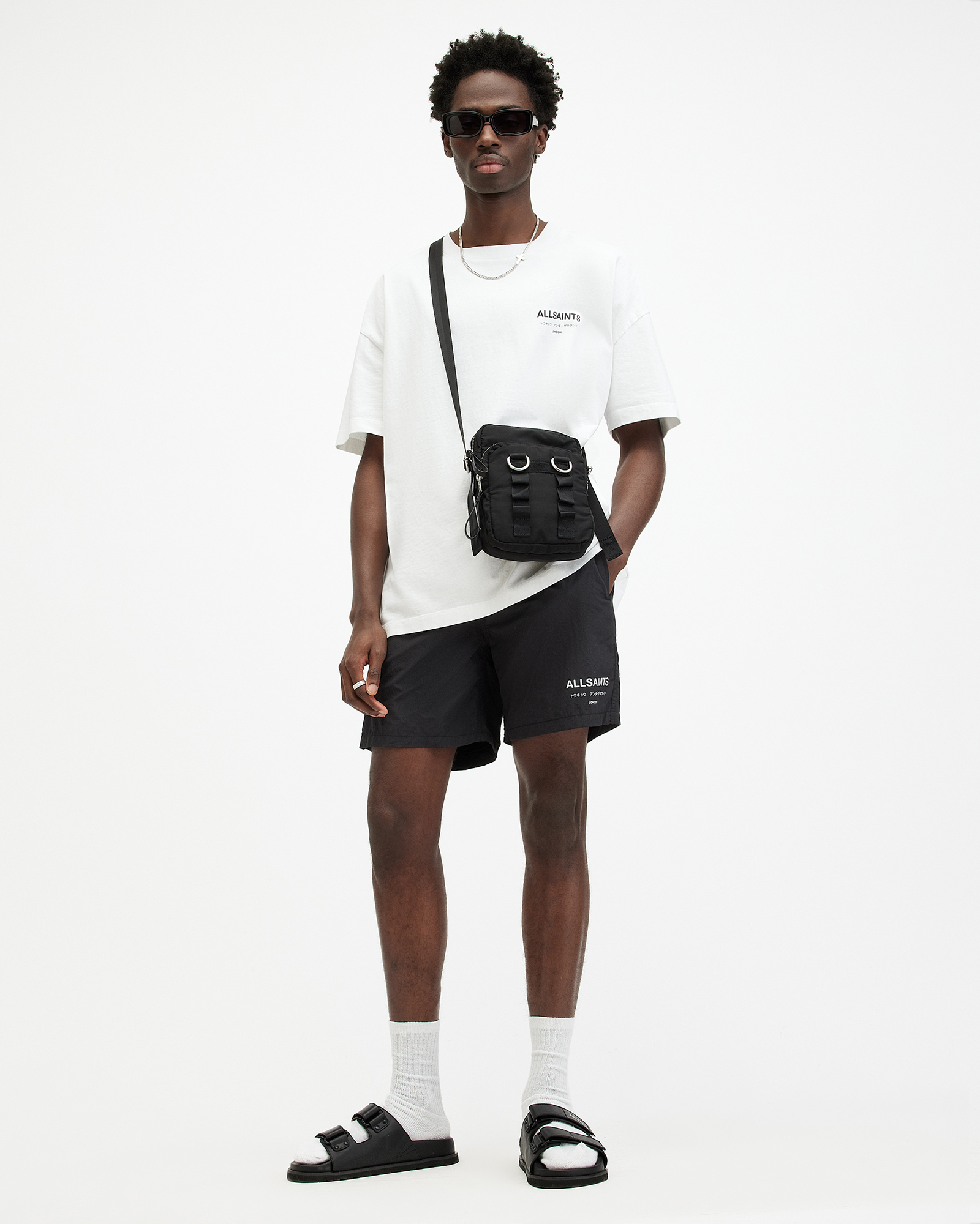 Underground Elastic Waist Logo Swimshorts Jet Black | ALLSAINTS US