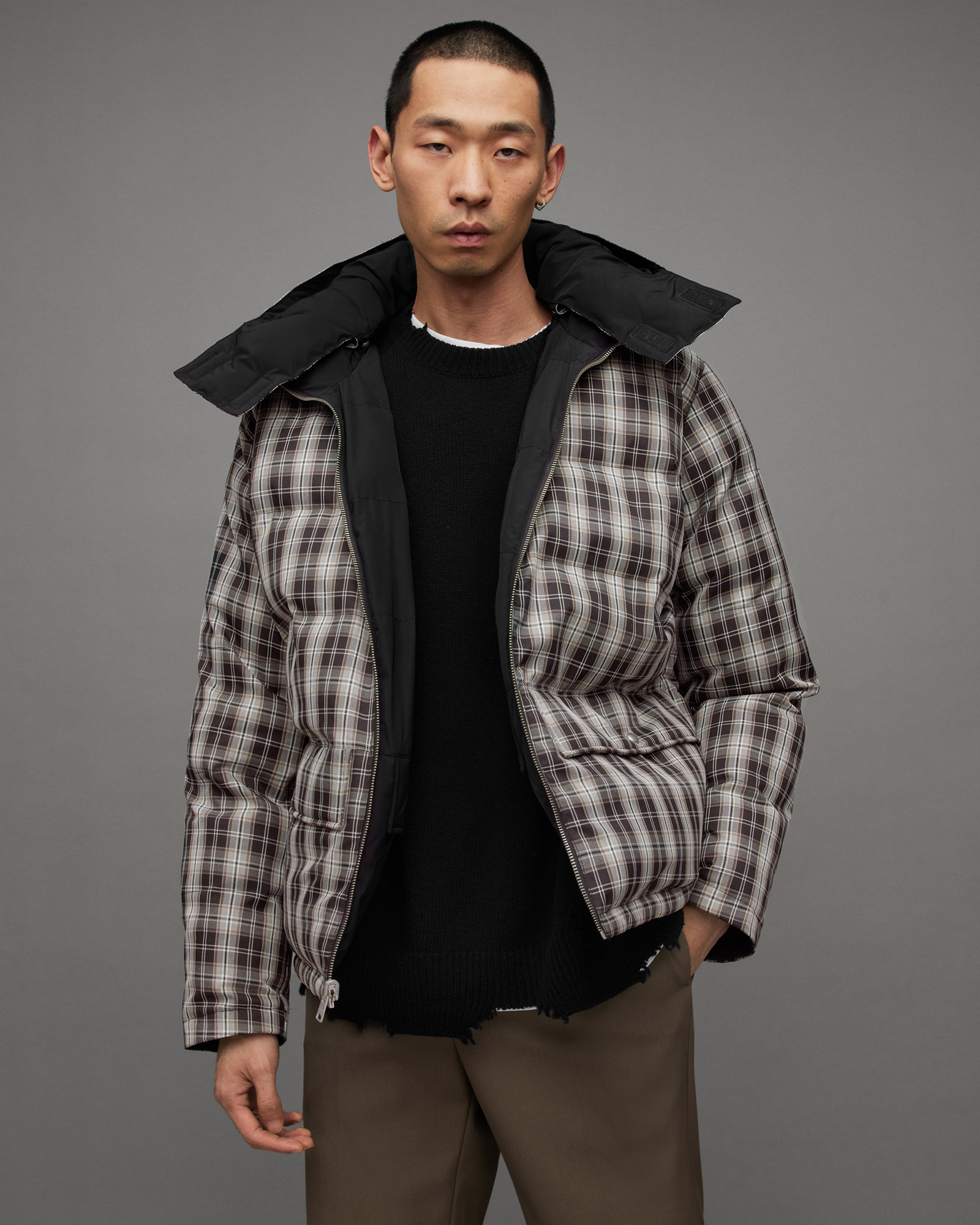 Trevi Reversible Checked Hood Jacket Black/Grey