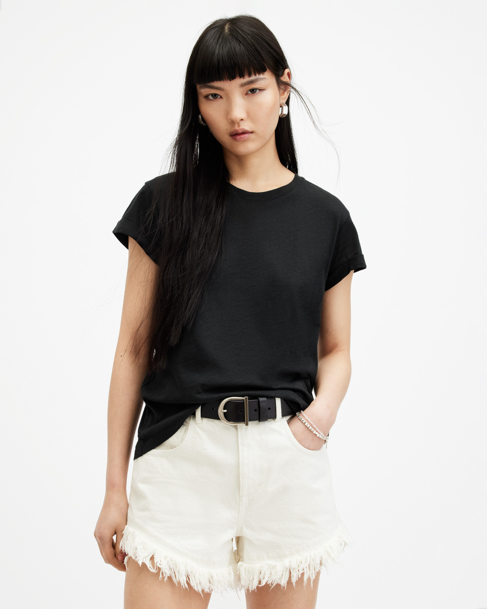 Anna Crew Neck Short Sleeve T-Shirt Black | ALLSAINTS US