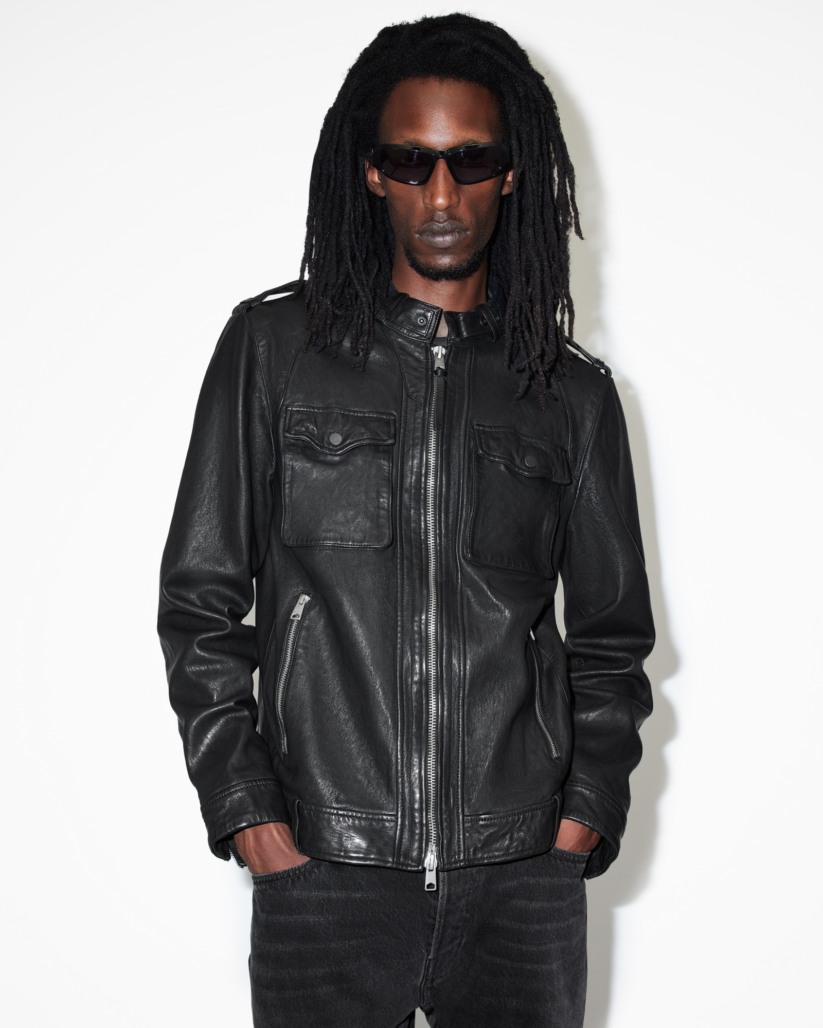 Allsaints black leather jacket limited edition top