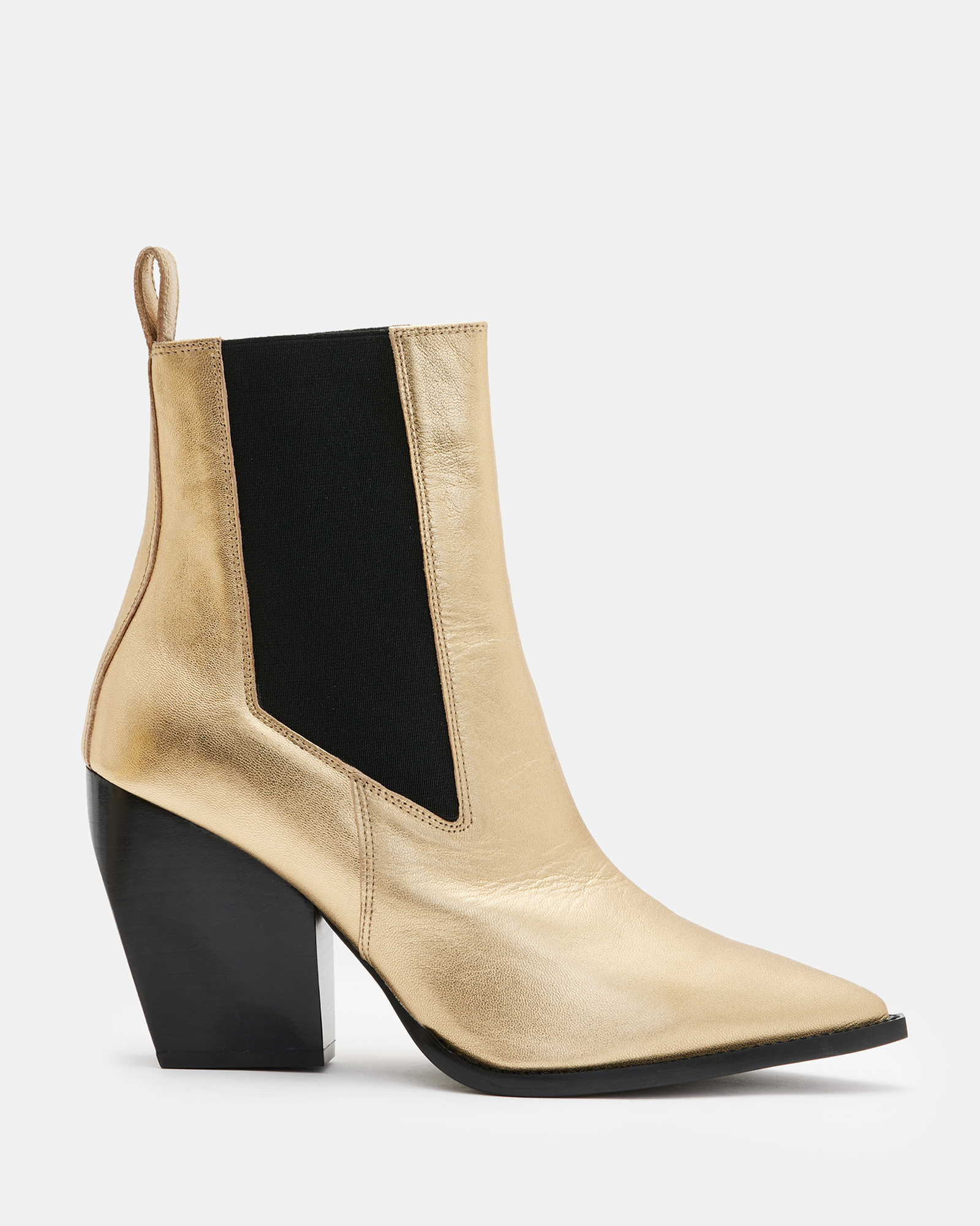 Ria Gold Metallic Leather Boots Gold | ALLSAINTS US