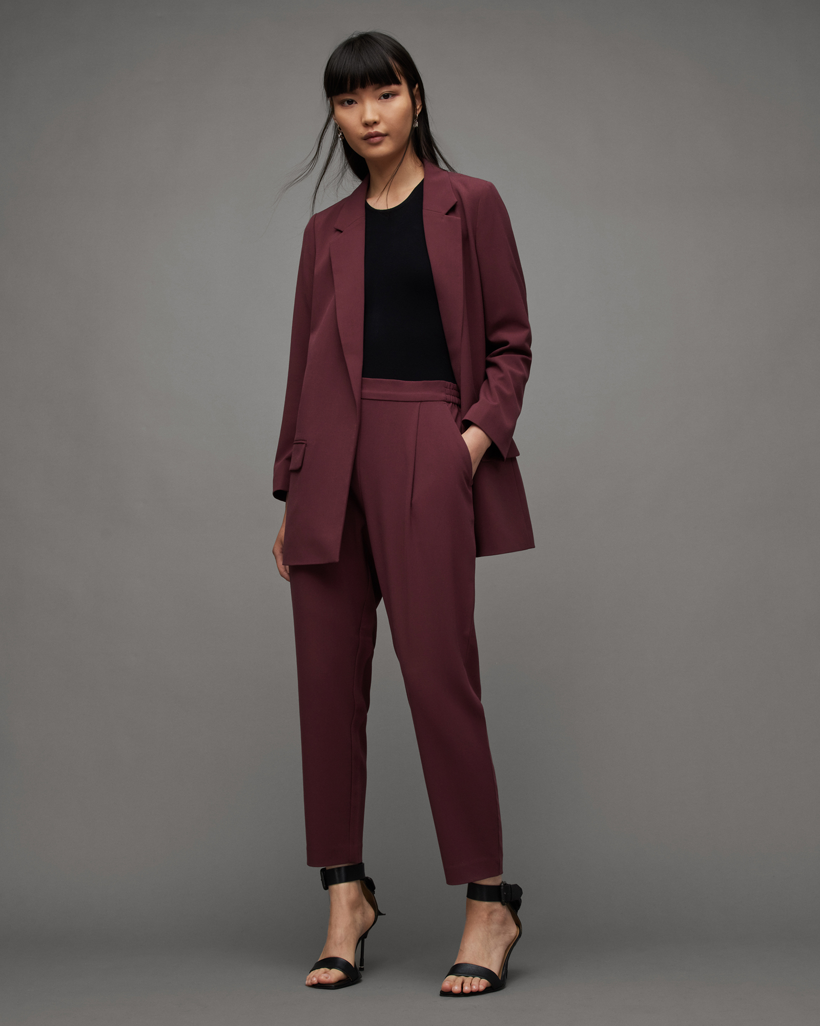 Allsaints Aleida Mid-rise Tapered Trousers In Urban Mauve