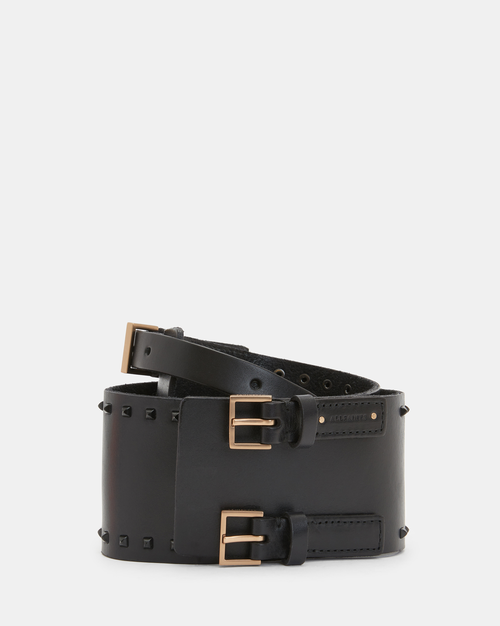 Black double-buckle leather belt