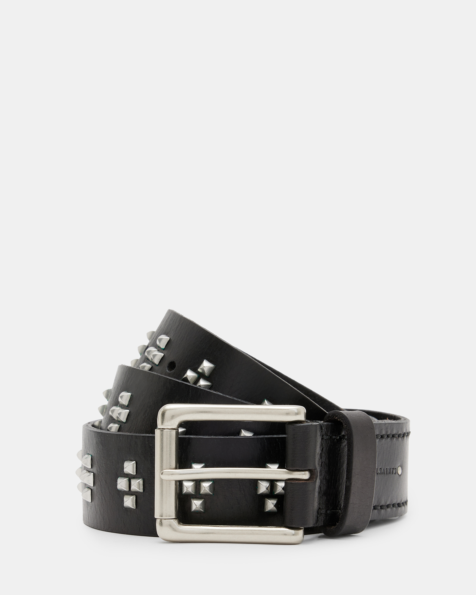 Noa Cross Studded Leather Belt BLACK/DULL NICKEL | ALLSAINTS US